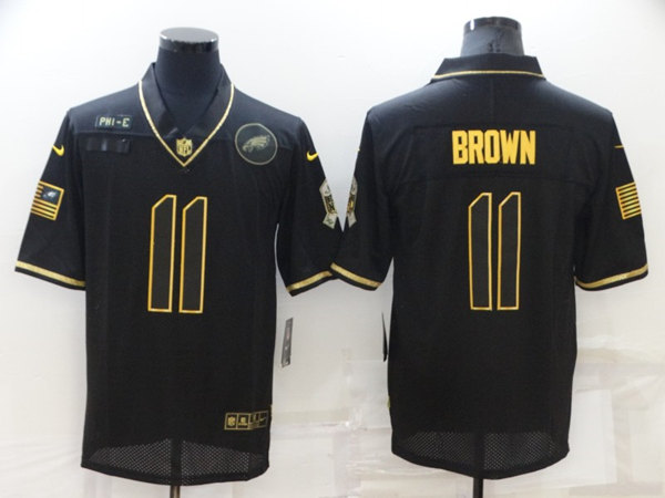 Men's Philadelphia Eagles #11 A. J. Brown Black/Gold Salute To Service Limited Stitched Jersey